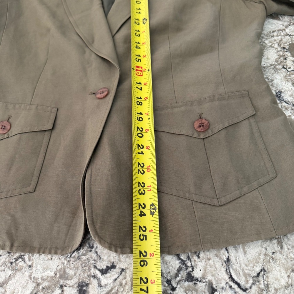 Vintage Talbots Linen Blend Taupe Brown Blazer Jacket Chore Pockets 1 Button 6 - Picture 9 of 11
